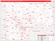Youngstown-Warren-Boardman Metro Area Wall Map Red Line Style 2022
